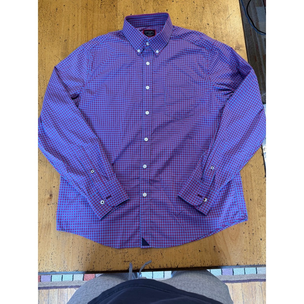 UNTUCKit Albarei Size Large Red and Blue Gingham Performance Button Down Shirt